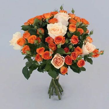 Summer Bonanza, Vibrant Bouquet, Peach Roses, Orange Baby Roses, Hand-Tied Bunch